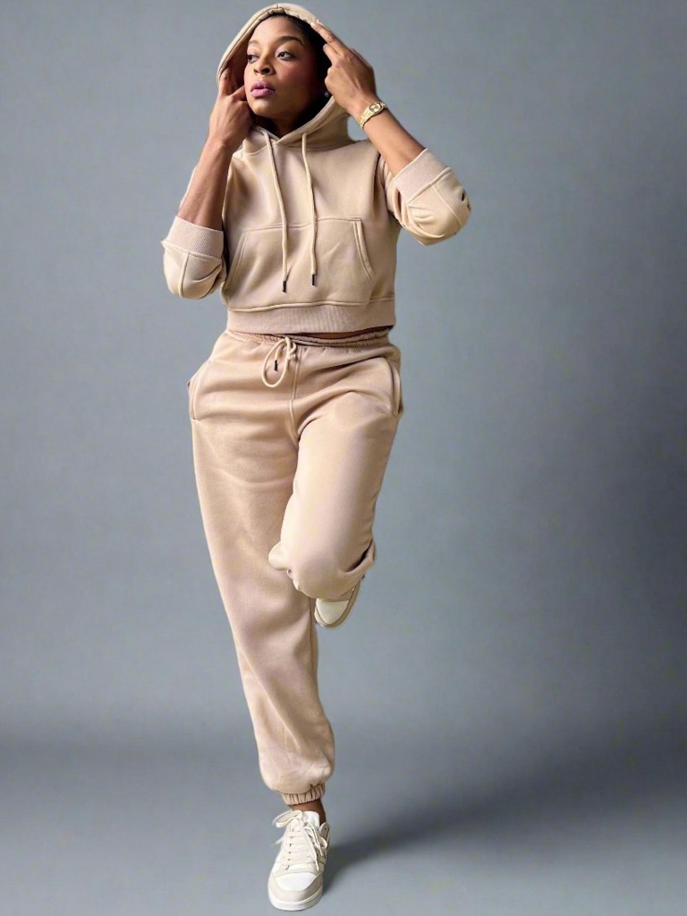 Women's Neutral Beige Sweatsuit - Relaxed Fit